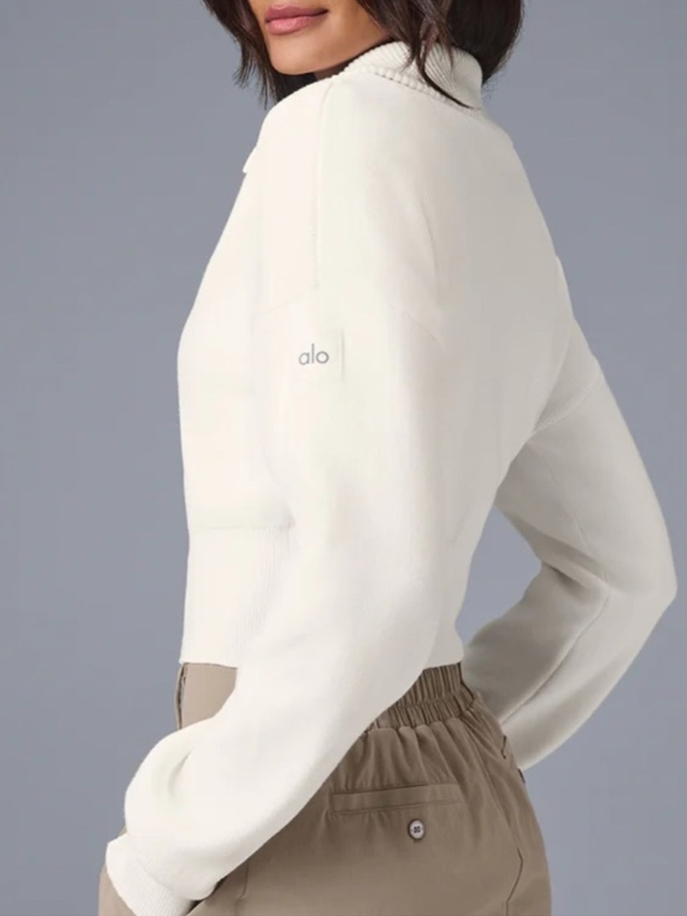 Alo Scholar Knit Cropped Full Zip Jacket - Picture 6 of 12